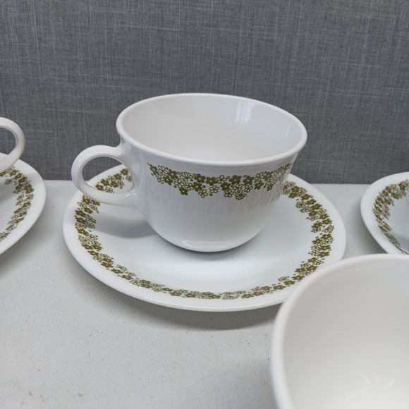 VTG Corelle Spring Blossom Crazy Daisy Green Coffee Tea Cup Saucers Lot 7 MCM - Picture 10 of 16